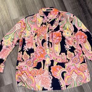 Lauren Ralph Lauren blouse 1X plus women’s work resort wear vibrant paisley top